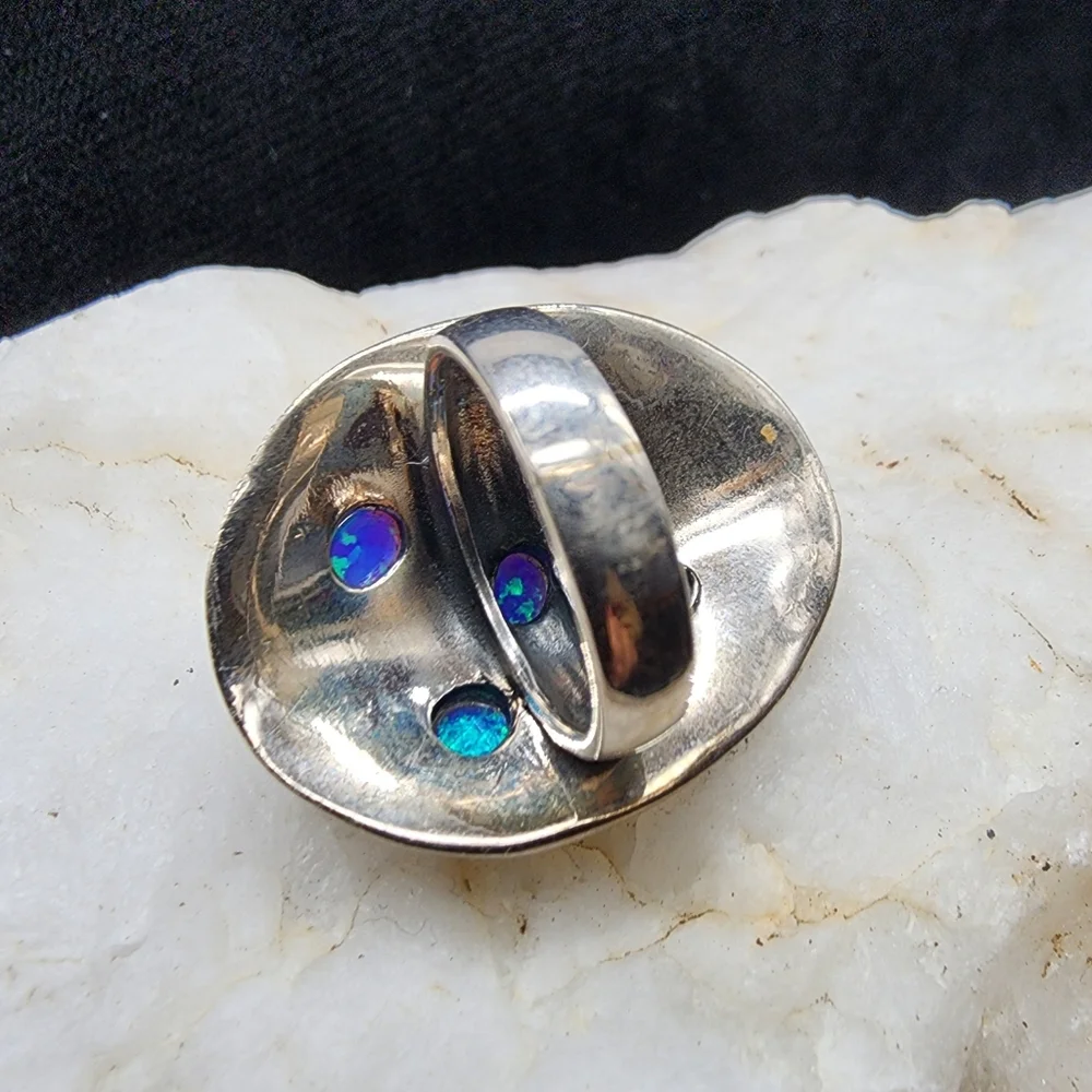 Silver Ring 925 Designer Ring Nlue Opal Stones Swiss Marcasite Mineral Crystals